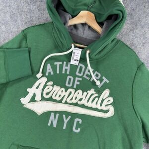 Aeropostale Hoodie Mens Large Green Spell Out Graphic Fleece Pullover Logo